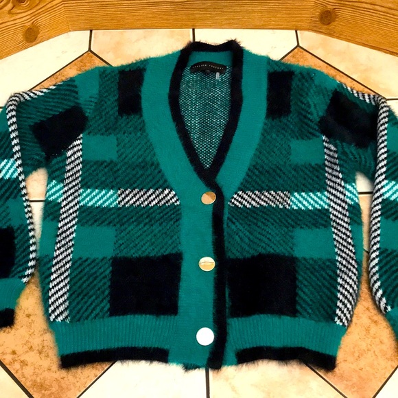English Factory Green Plaid Cardigan 